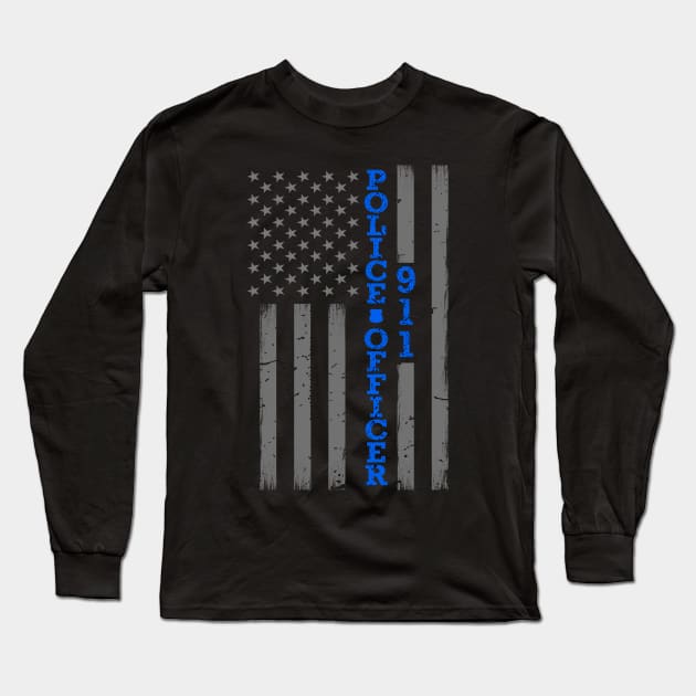 Police Officer Thin Blue Line Flag Long Sleeve T-Shirt by bluelinemotivation